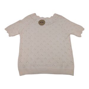 BIBI White Net Crochet Short Sleeve Sweater Top by BIBI Size Small